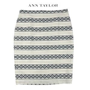 Ann Taylor‎ Women 6 NWT Ivory & Black Geometric Pencil Knee Skirt Office Work